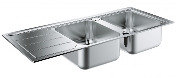 Grohe stainless steel sink with 2 basin/drainer 1160x500mm K500 Stainless Steel