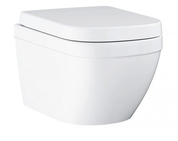 Wall Hung Toilet Set Grohe Euro Keramik with flat bottom and Soft-Close flap Alpine White