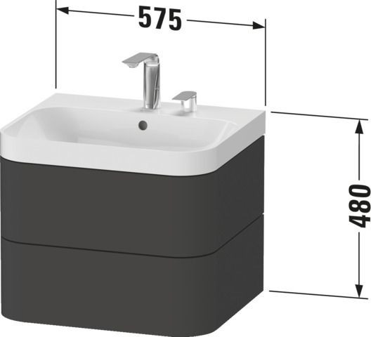 Bathroom Set Duravit Happy D.2 Plus Washbasin with cabinet C-Shaped 575mm Glossy White