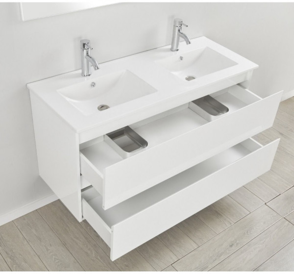 Bathroom Set Allibert LIVO 2 drawers with double washbasin, mirror 1200mm Laquered White