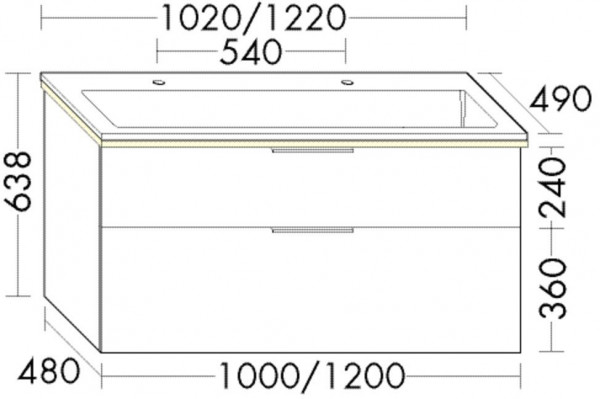 Bathroom Set Burgbad Eqio Double washbasin, 2 illuminated drawers 1020x638mm Customisable SHCT102-PN258