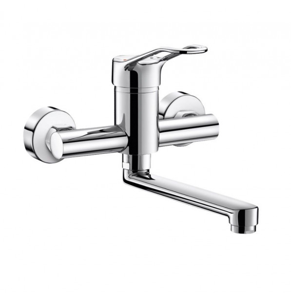 Delabie Wall Mounted Tap sculptured lever fixed spout L200 Chrome 2455EPS