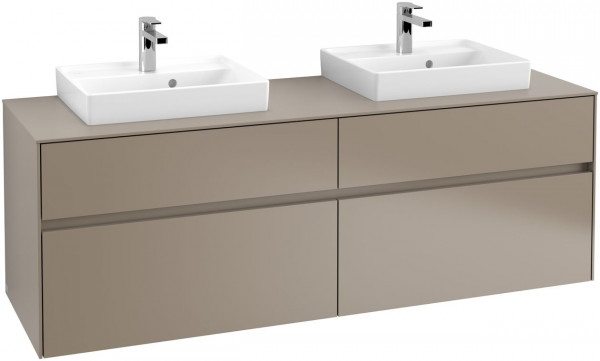 Villeroy en Boch Double Vanity Unit Collaro Wall-mounted with LED 1600x500x548mm Glossy White Truffle Grey | Without LED