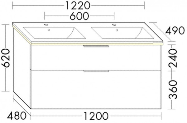 Bathroom Set Burgbad Eqio Double washbasin, 2 illuminated drawers 1220x640mm Customisable SHBY122-PN258