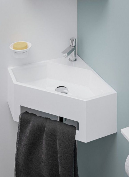 Allibert NEXO Corner Cloakroom Washbasin 380mm with towel rail White Matt
