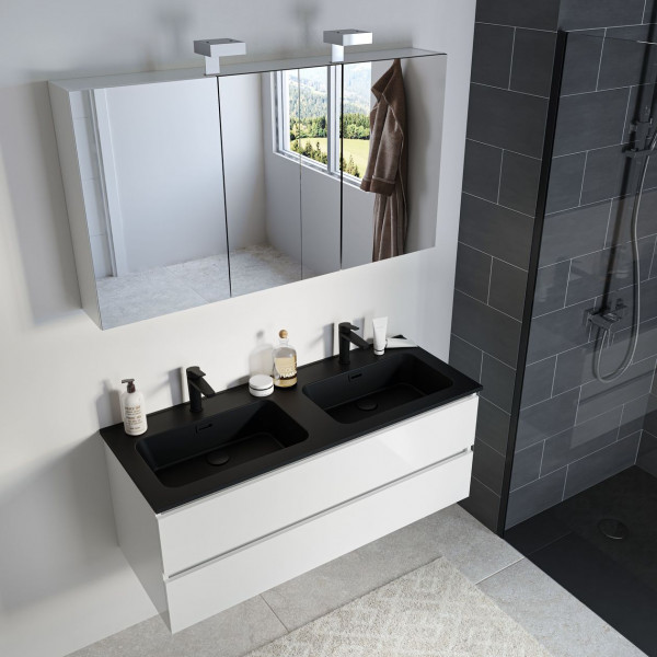 Bathroom Set Allibert ALMA 2 holes mirror cabinet Matte black double sink 1200x472x460mm White