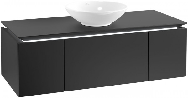 Villeroy and Boch Countertop Basin Unit Legato 3 Drawers 1200x380x500mm Black Matt Lacquer | With Light