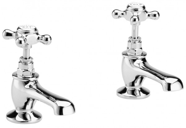 Freestanding 2 Handle Basin Tap Bayswater Victoria Crosshead, 2 holes Chrome Hex/White