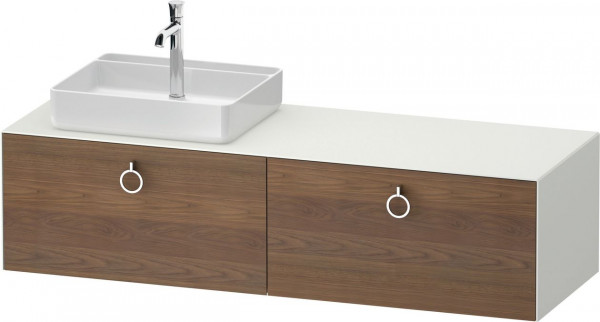 Vanity Unit For Countertop Basin Duravit White Tulip 2 illuminated drawers, handles, left-hand washbasin 1600x408mm American walnut massive/White silk matt WT4890L77360010